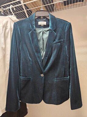 Calvin Klein One-Button Velvet Blazer - Green - 14 Petite